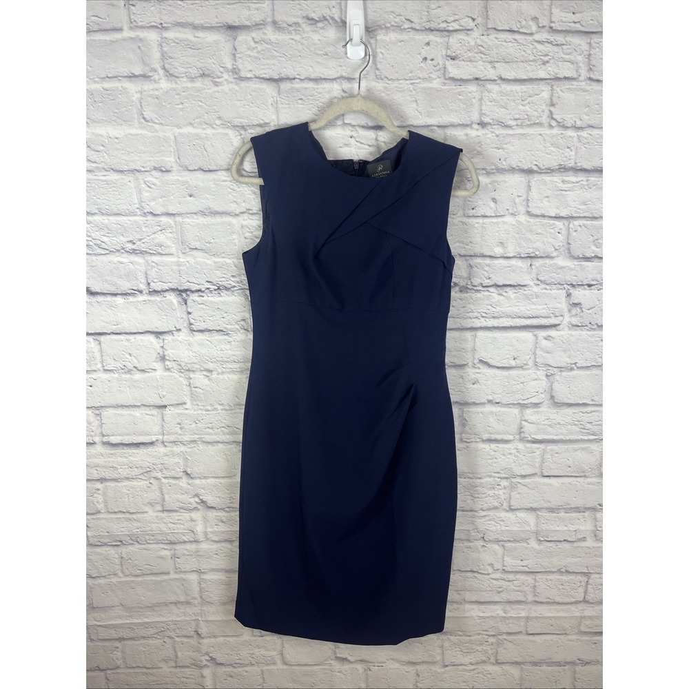 Adrianna Papell Ruched Flattering Navy Sheath Special Occasion Dress Size 10